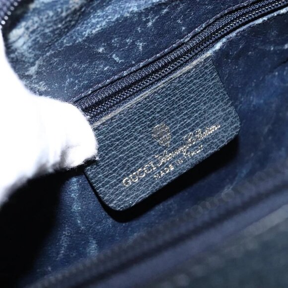 GUCCI GG Supreme Sherry Line Boston Bag PVC Navy Gold Auth ki5935 - Picture 10 of 16